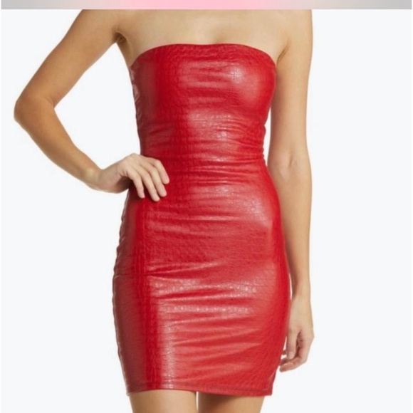 The crocodile collection croc embossed strapless faux leather mini dress - Picture 4 of 4